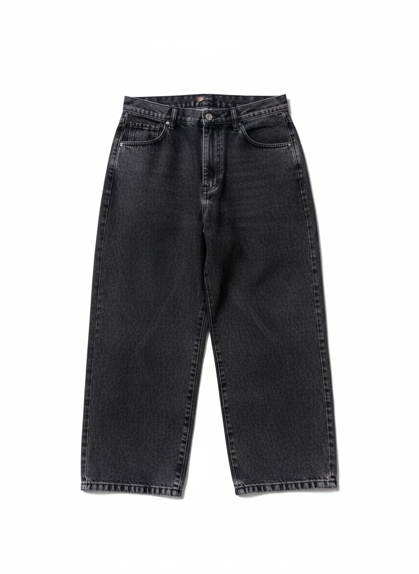 CALÇA BAGGY JEANS PRETA ESTONADA